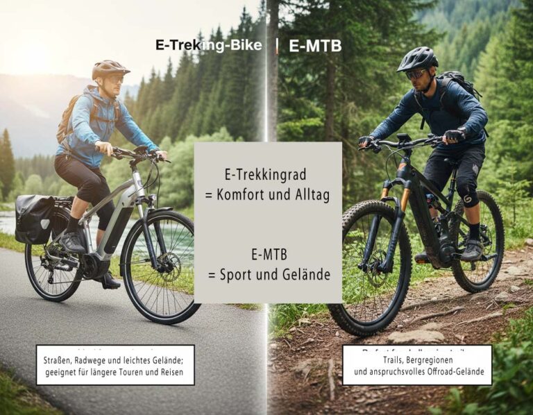 Mehr über den Artikel erfahren Hauptunterschiede zwischen E-Trekking und E-MTB für Radtourenwahl